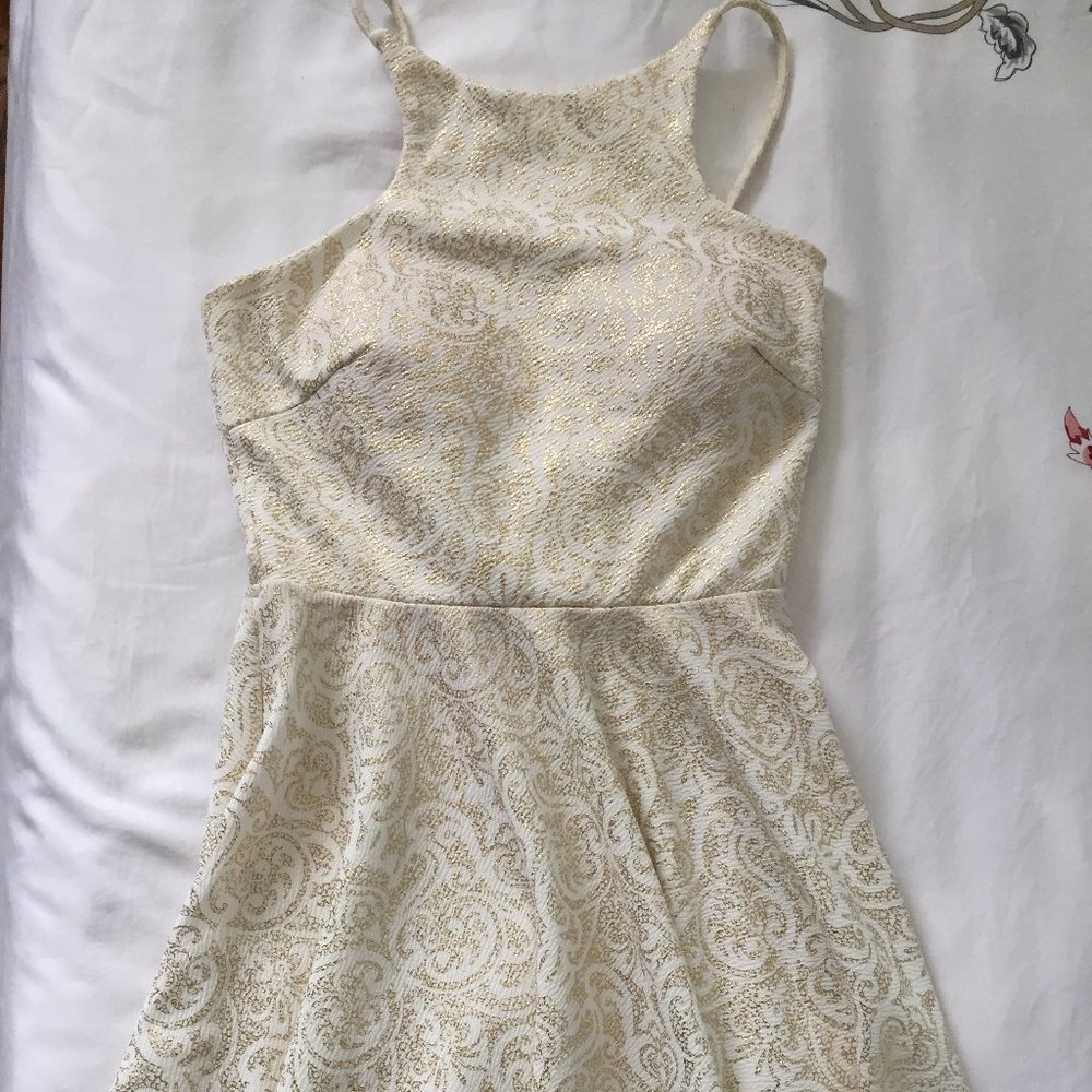 White Skater Dress w/ Gold Detail Designs